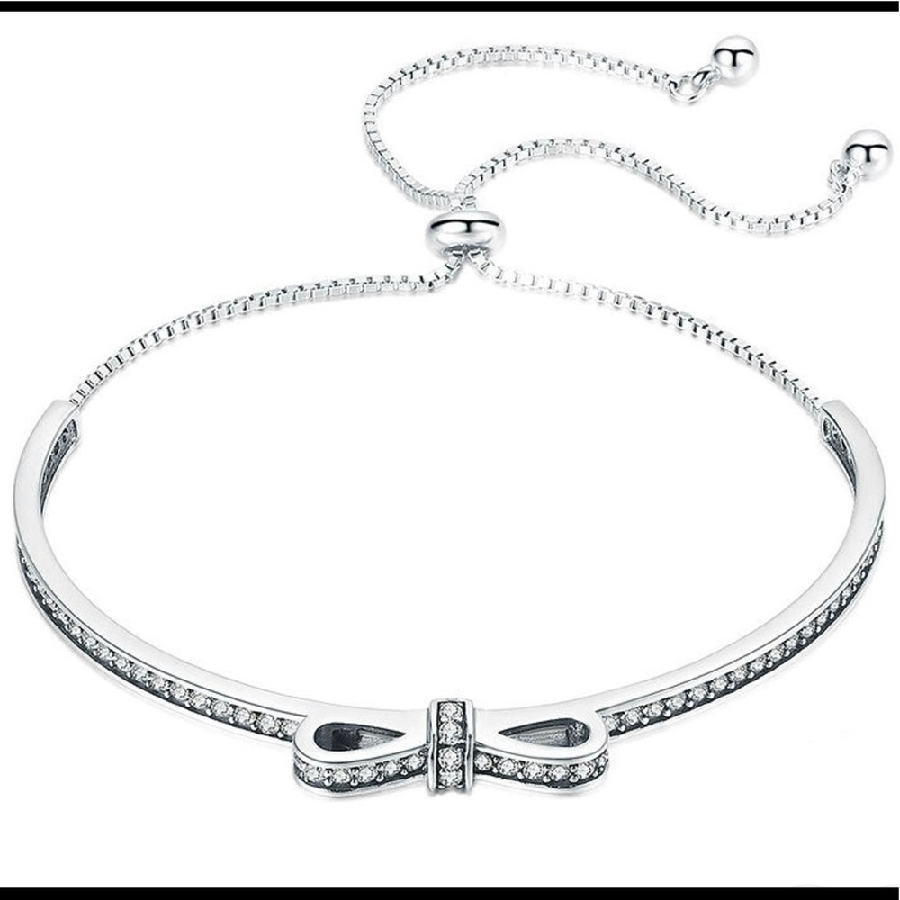🌟Silver Bowknot with pave CZ, Adjustable Bracelet